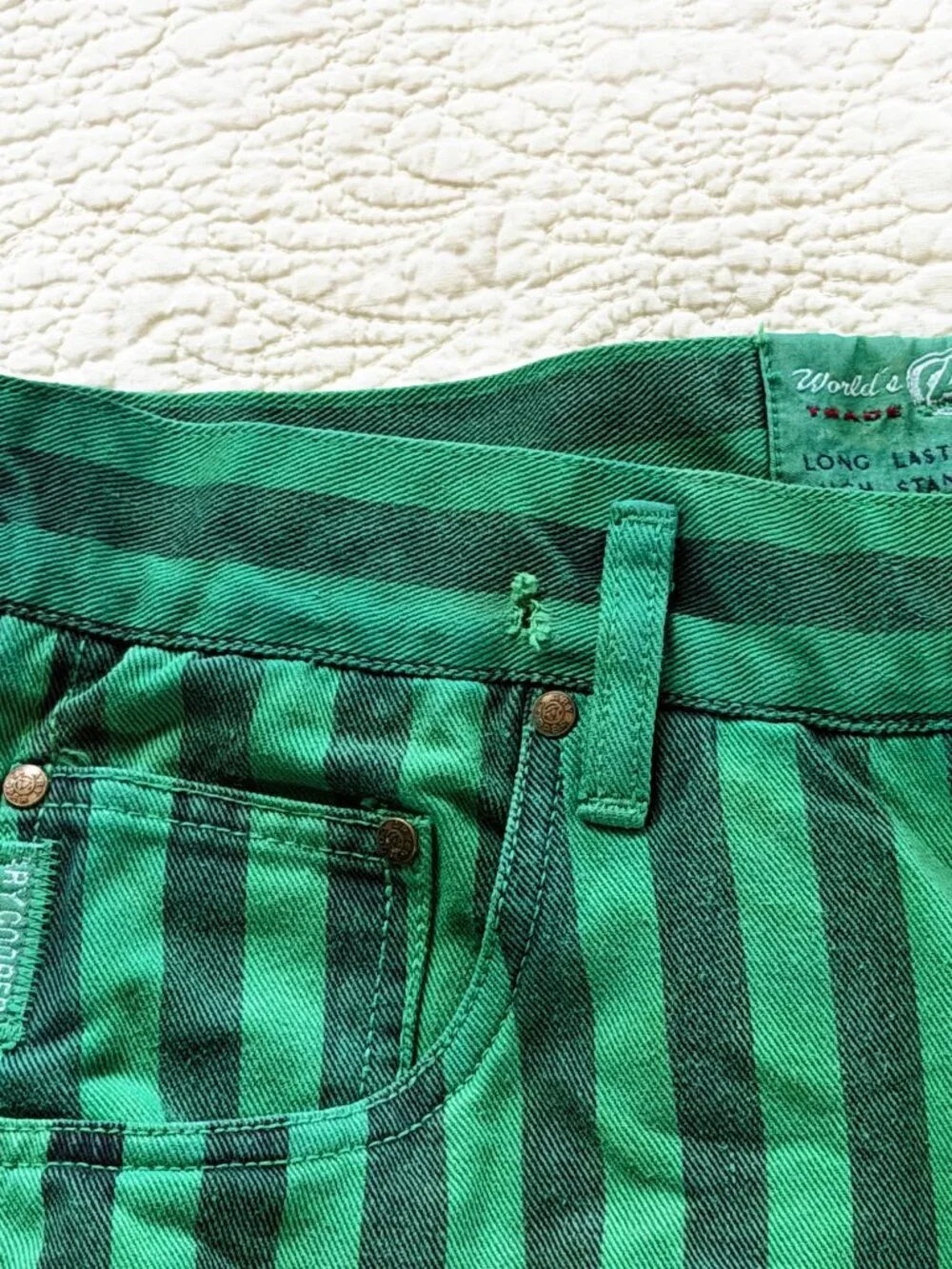 Vintage Ary Cooper Green Black Striped Shorts Men's 34 Cotton 90s Made in Hong K